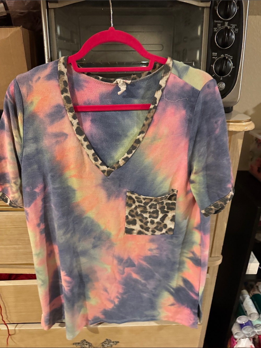 BiBi Pastel Tie-Dye Tee with Leopard Trim